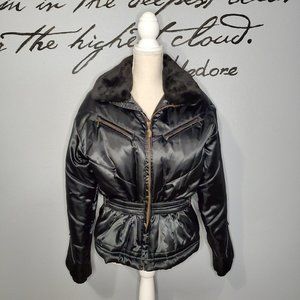 Black Satin Ski Jacket, Vintage 80s Fera Internationale, M